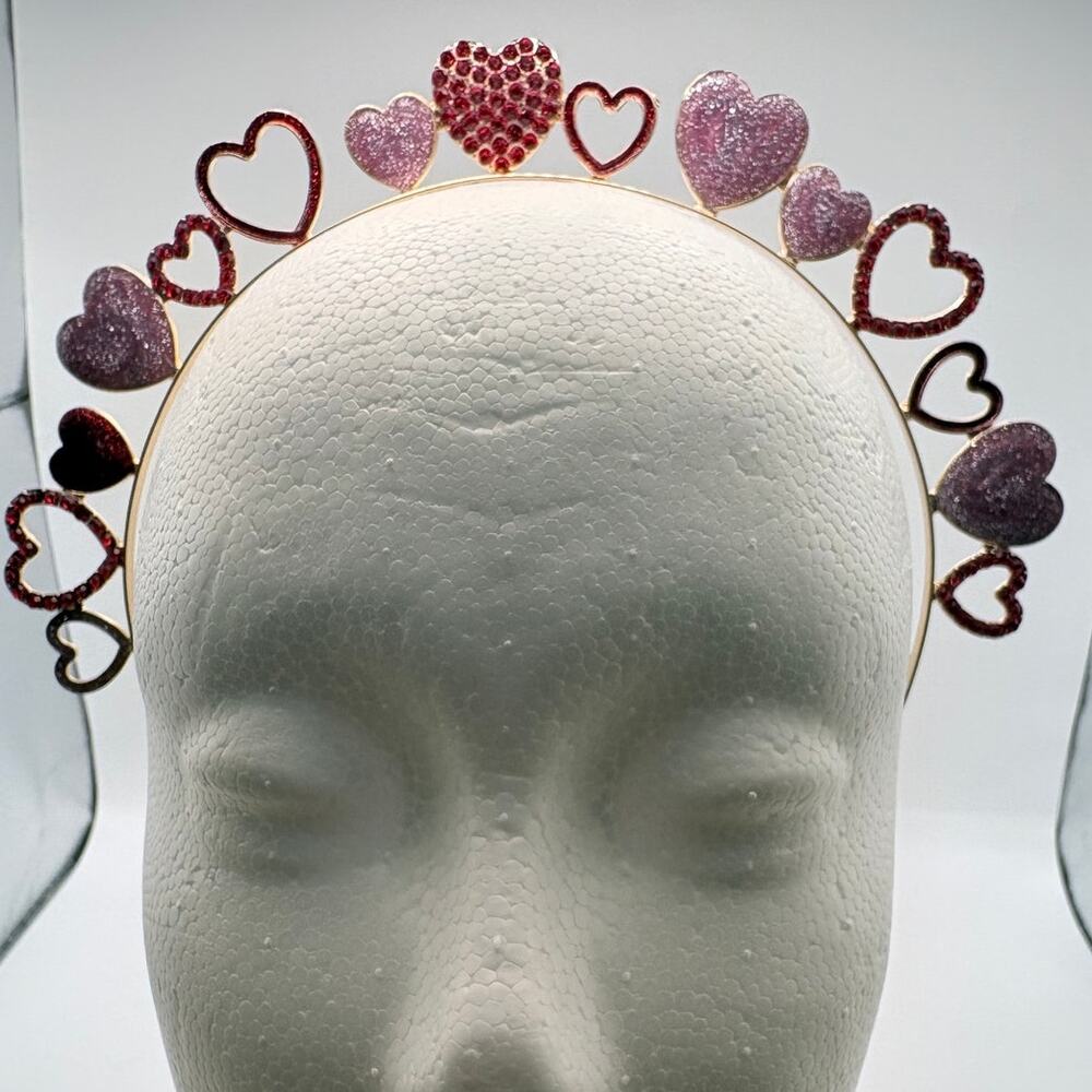Gold-Tone Red and Pink Heart Headband